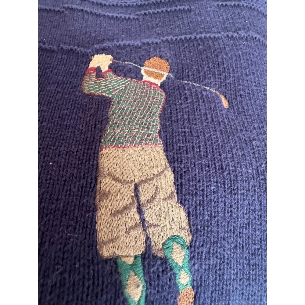 Vintage Carmel Golf Sweater‎ Golfer Knit Crewneck Navy Cotton Pullover Mens M